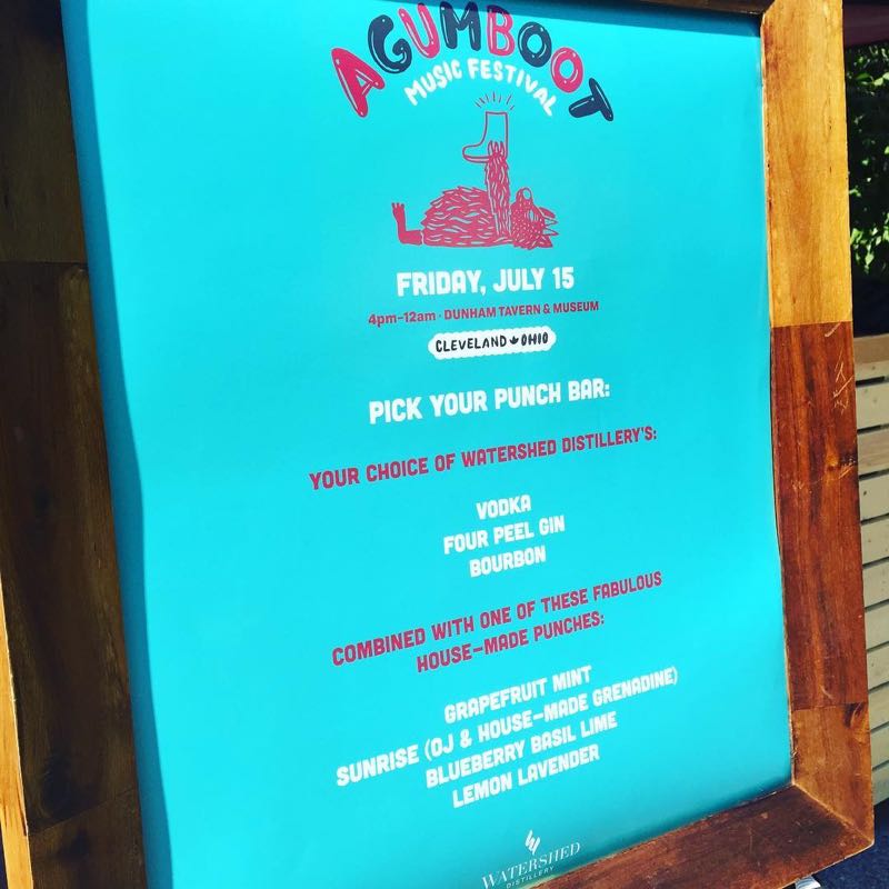 A Watershed Distillery sign listing the festival's punch bar choices.